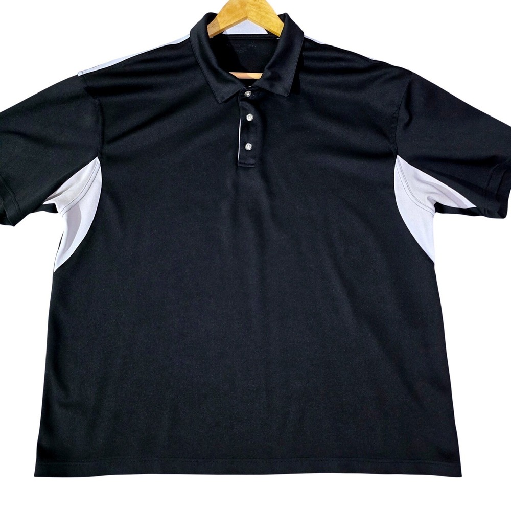 Exertek Mens Size XXL Black White Colorblock Performance Golf‎ Polo Shirt